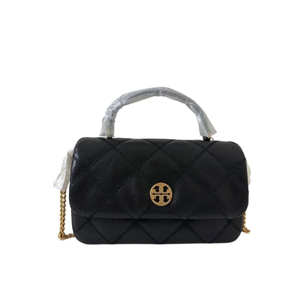 Tory Burch Black Quilted Leather Crossbody with Gold Hardware